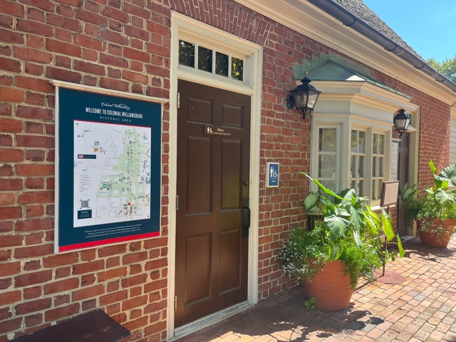 The exterior of a restroom at Colonial Williamsburg where police said a man recorded 17 men on Aug. 2, 2025. (Peter Dujardin / The Virginia Gazette)