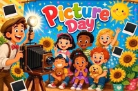 Illustration of hands holding a camera for Foster Friends Picture Day